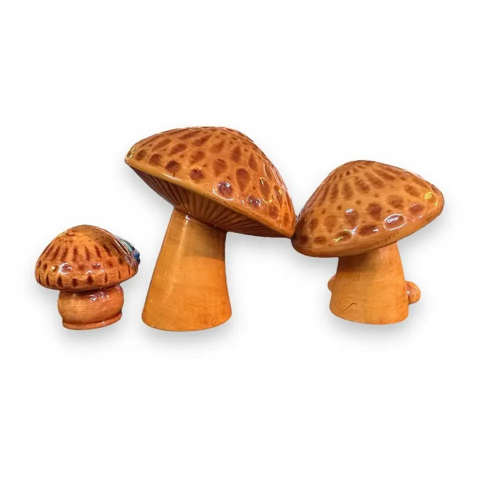 Set of 3 70s Retro Vintage MCM Mid Century Ceramic Mushroom Fairy Figurines Set